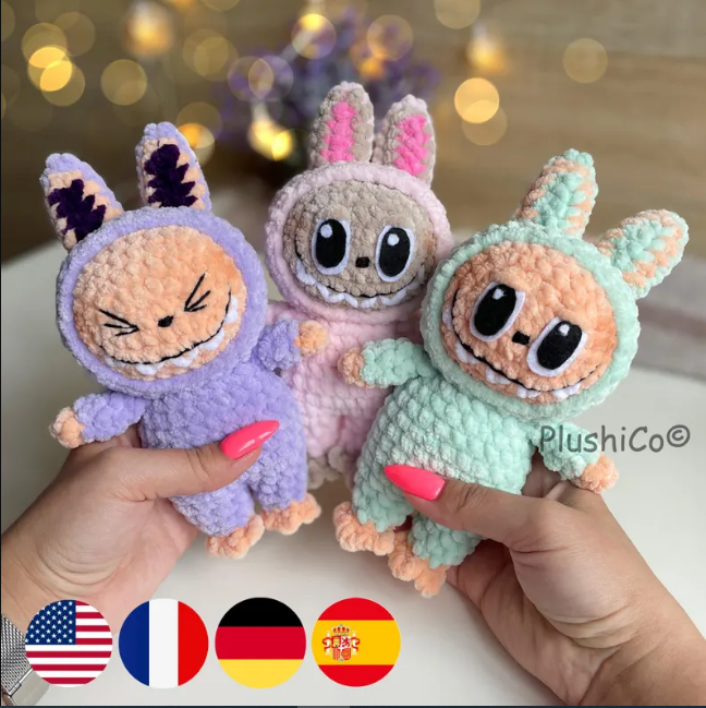Smiling Bunny CROCHET PATTERN, Amigurumi Labubu Fan Art Plushies, Creepy Cute Monster Rabbit Toy, Ugly sweetie Lafufu