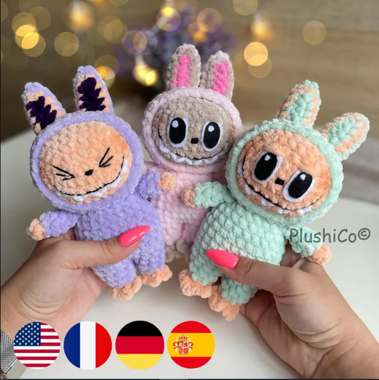 Smiling Bunny CROCHET PATTERN, Amigurumi Labubu Fan Art Plushies, Creepy Cute Monster Rabbit Toy, Ugly sweetie Lafufu