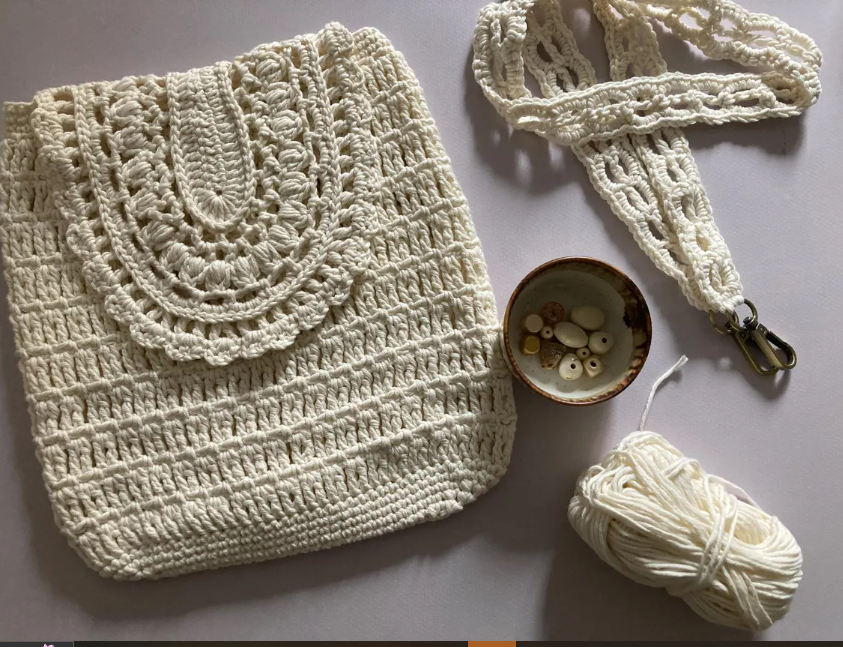 Lei Bag Crochet Pattern | Lacy Boho Crossbody Bag Pattern | Summer Crochet Bag Pattern for Essentials | Crossbody Boho Bag Crochet Pattern